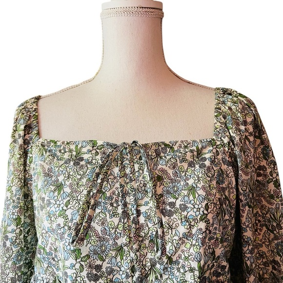 HYACINTH HOUSE Floral Square Neck Women's Cotton Top Size Large - Picture 2 of 13